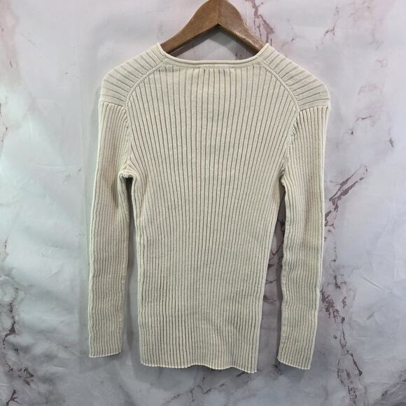 Everlane Sweater Womens Medium Cream Organic Cotton Ribbed Off White Roll Neck - Picture 5 of 10